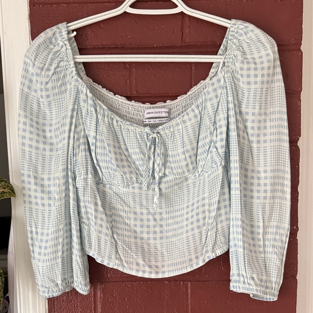 Urban Outfitters Blue Checkered Cropped Blouse